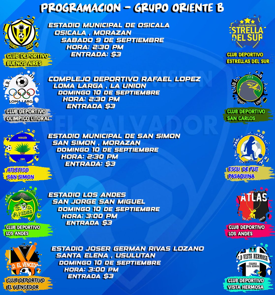 Programacion 
Jornada #5
Torneo Apertura 2023 , Tercera Division El Salvador