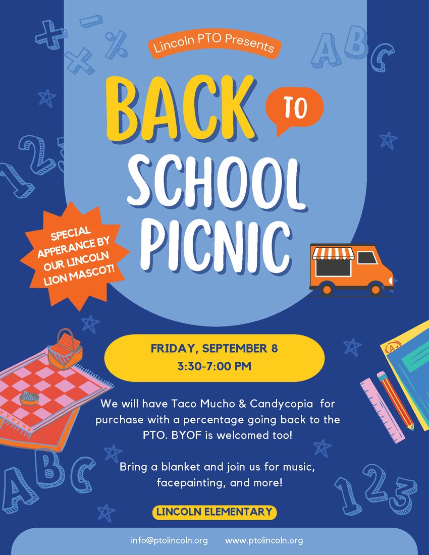 We hope to see you all at the BACK TO SCHOOL picnic tomorrow!!
