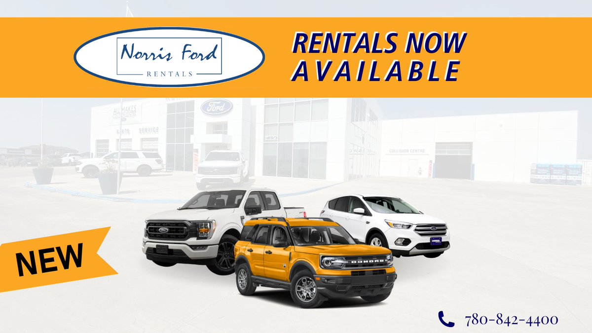 Webbs1441Ford's tweet photo. Now offering vehicle rentals to Wainwright and our surrounding communities. If you've had an accident, or if your vehicle is in the service shop for repairs and maintenance, we invite you to choose a rental from our current fleet of Trucks and SUVs. 
Book today! 780-842-4400 https://t.co/XxJOobe3Qd