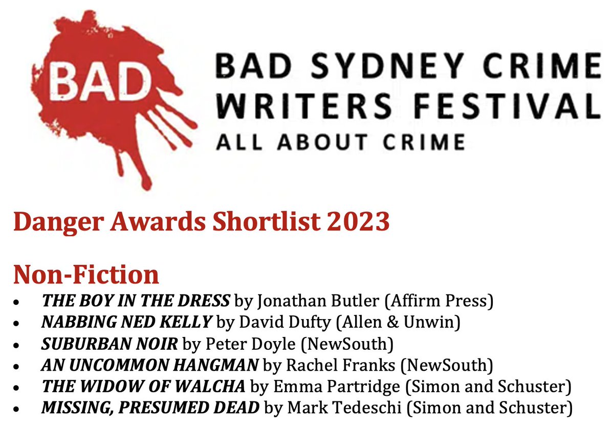 I'm excited to share the news that 'An Uncommon Hangman' has been shortlisted for the Danger Awards. It's a real privilege to see Nosey on the same list as so many great books. 🙏 📚 And voting is open for the People's Choice Award! #GiveNoseyTheNod at badsydney.com
