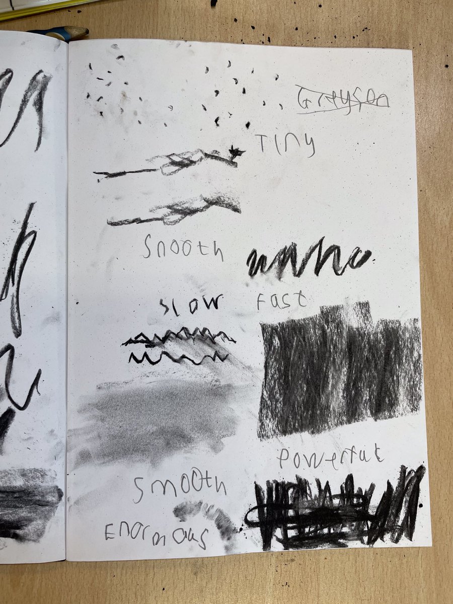 BartonMossCPS's tweet photo. Today, Year 2 explored charcoal & how to use it to create textures. We discussed the meanings of some adjectives what these could look like. The kids then put their interpretations onto the page. @woolley_mrs @MrCornishTweets @Mrs_Morgs #BMArt @kapowprimary #year2 https://t.co/L6bj4PT0Jb