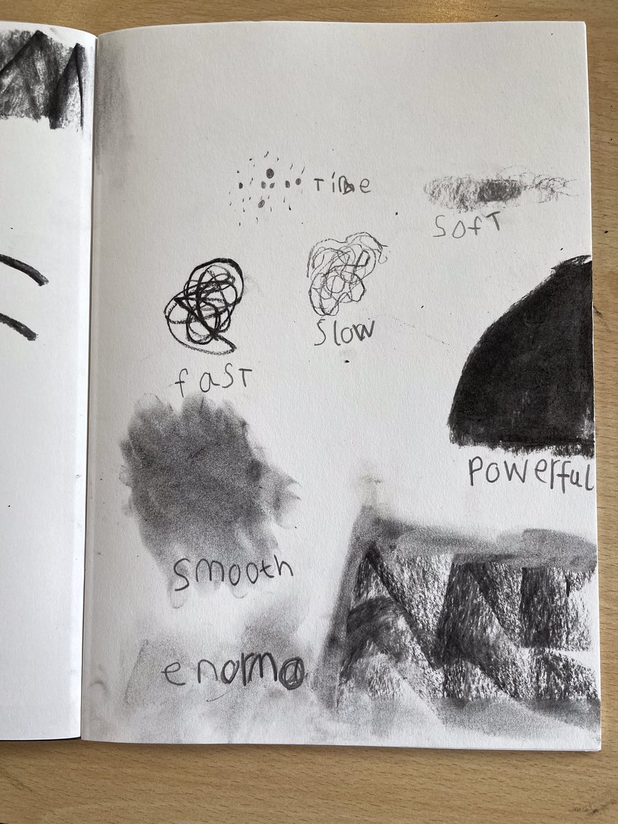 BartonMossCPS's tweet photo. Today, Year 2 explored charcoal & how to use it to create textures. We discussed the meanings of some adjectives what these could look like. The kids then put their interpretations onto the page. @woolley_mrs @MrCornishTweets @Mrs_Morgs #BMArt @kapowprimary #year2 https://t.co/L6bj4PT0Jb