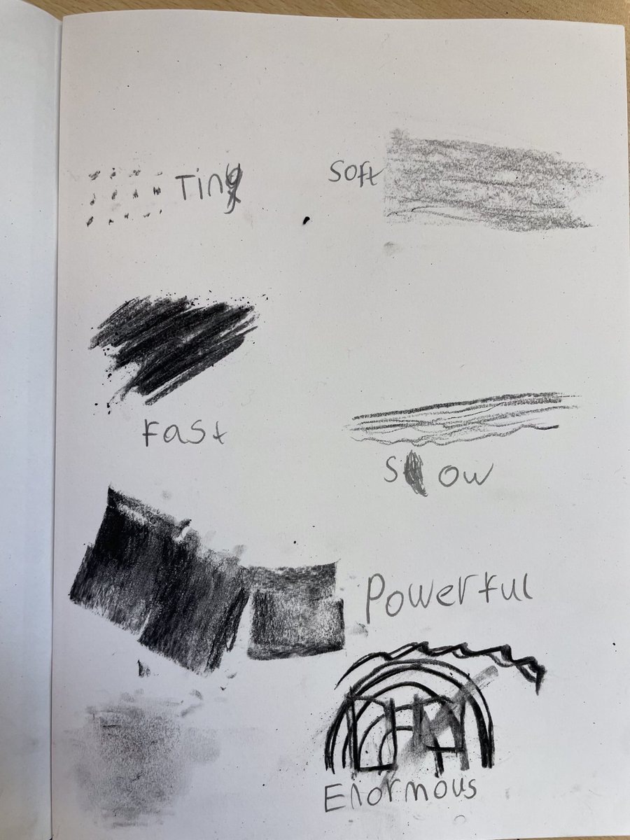 BartonMossCPS's tweet photo. Today, Year 2 explored charcoal & how to use it to create textures. We discussed the meanings of some adjectives what these could look like. The kids then put their interpretations onto the page. @woolley_mrs @MrCornishTweets @Mrs_Morgs #BMArt @kapowprimary #year2 https://t.co/L6bj4PT0Jb
