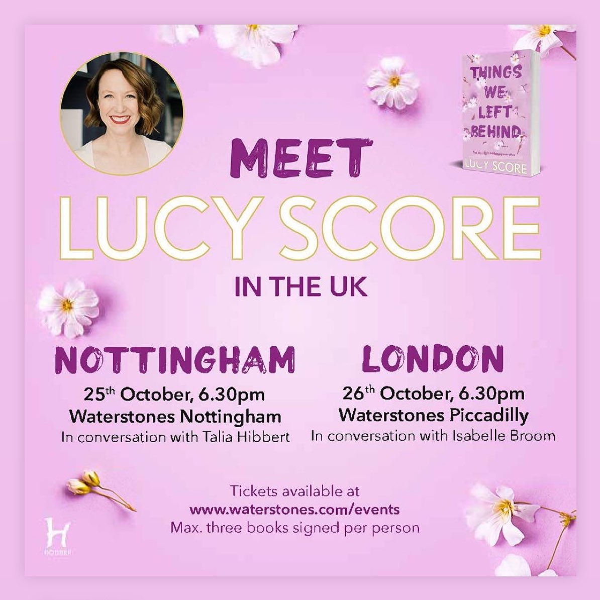 Isabelle_Broom's tweet image. VERY excited to announce that I’ll be interviewing legendary author of scorching romance #LucyScore at @WaterstonesPicc on the evening of Thursday 26 October. Tickets are expected to sell out super-fast, so grab ’em before they’re gone! 🌸

waterstones.com/events/lucy-sc…