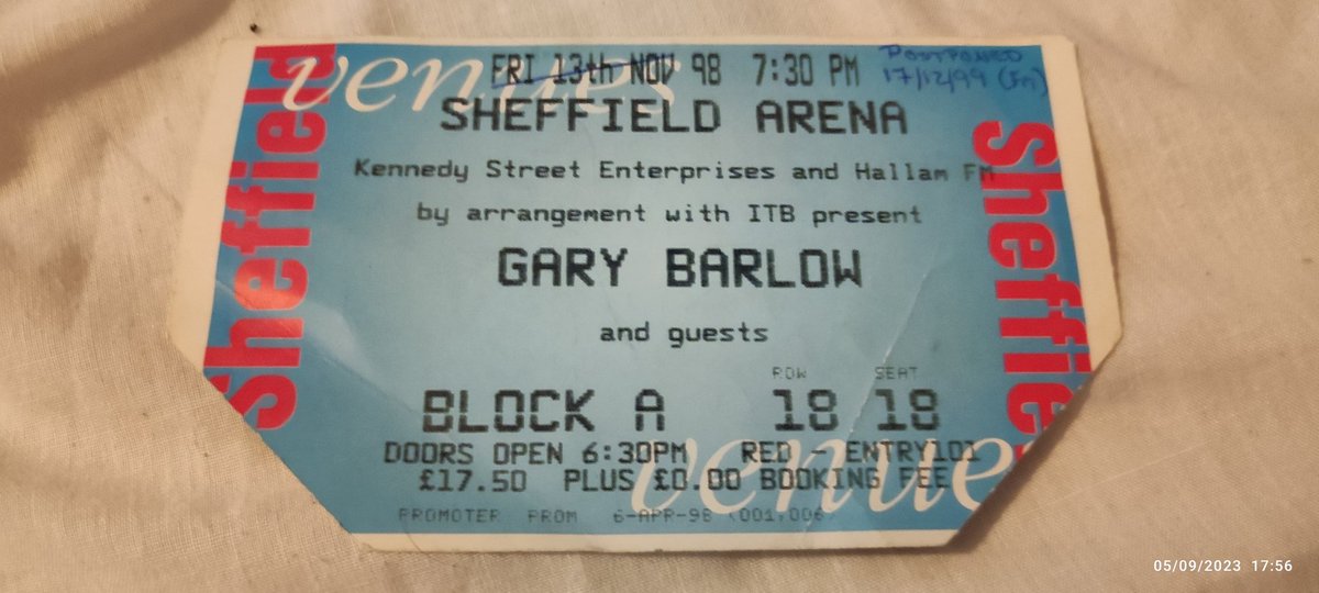 Dazzym's tweet photo. 13th November 1998! Been a fan of @GaryBarlow since 1990 and still going right up to front row seats at 'Different Stage' in Frodsham. 
Surely deserves a like from GB himself? 😀 https://t.co/cbvOsnN50R