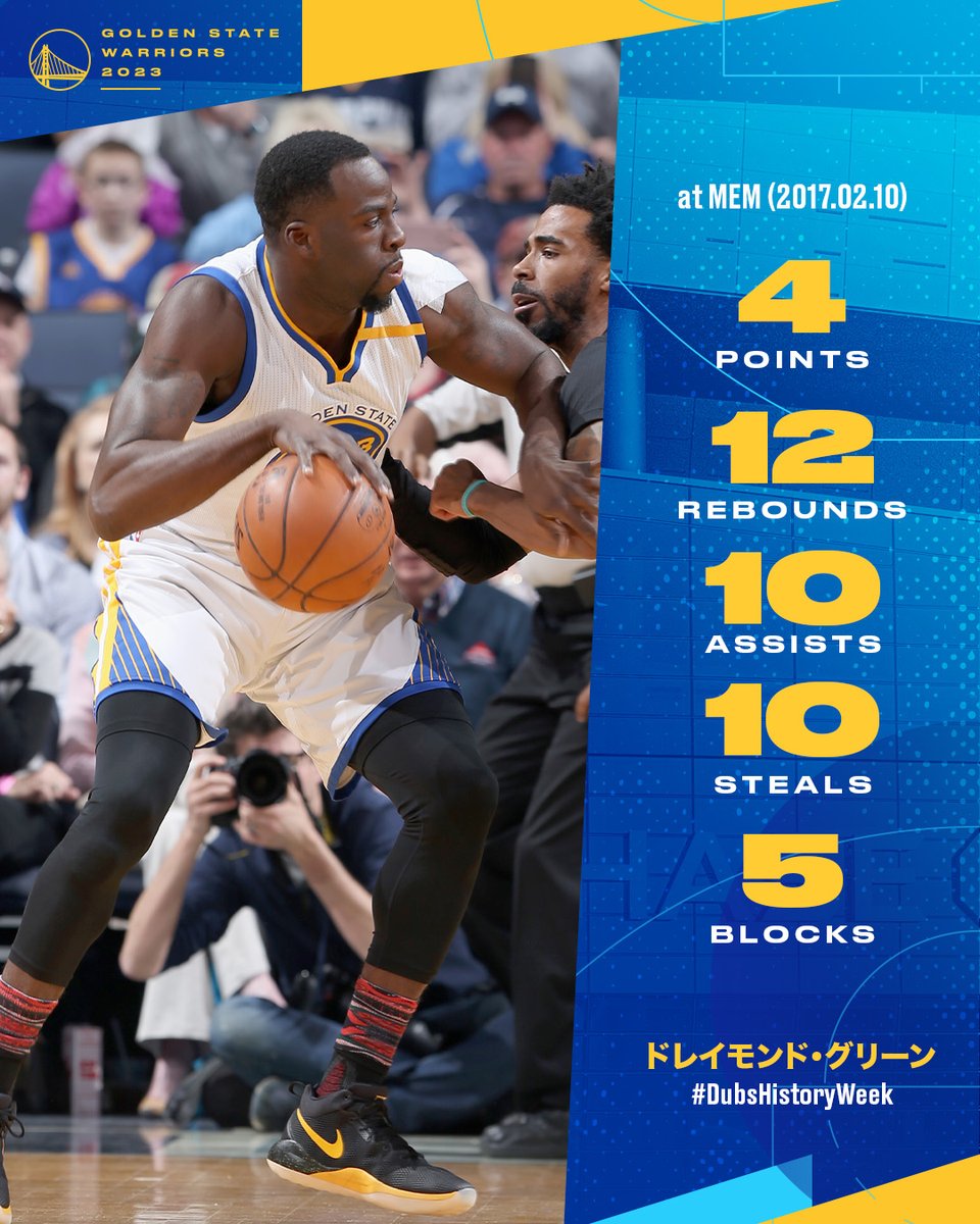 warriors_jp's tweet photo. 2017年2月10日、#ドレイモンド・グリーン 選手がNBA史上初となる得点を含まないトリプルダブルを記録しました。

#DubsHistoryWeek https://t.co/hcNkTEnKIG