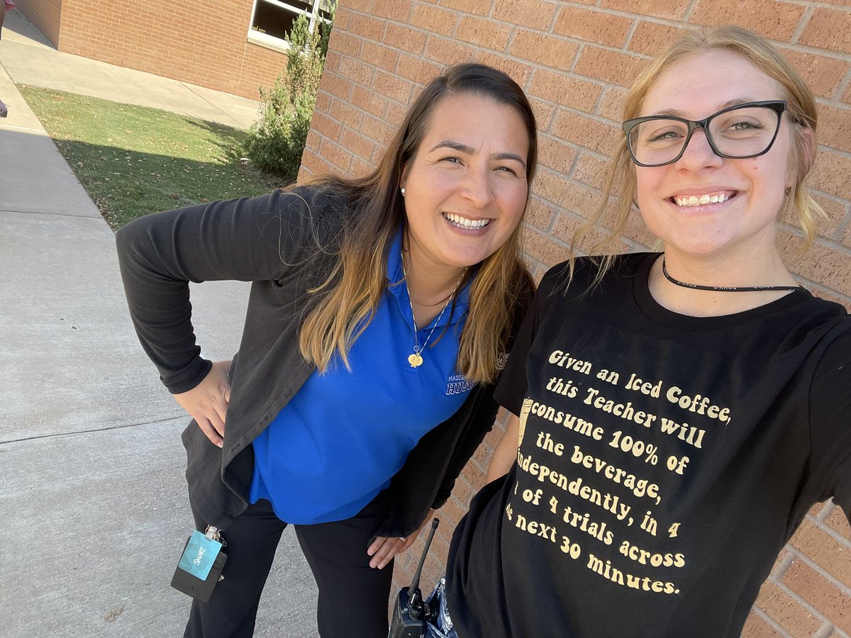 Two of our finest SPED teachers at <a href="/CVME_Huskies/">Madden Elementary</a> stopping to pose! Check out that shirt! Given an iced coffee this teacher will consume 💯 % of beverage independently, in 4 out of 4 trials across the next 30 minutes!