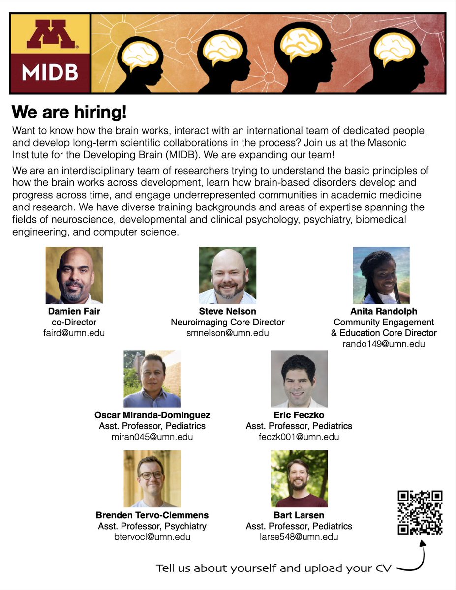 Come join us at MIDB! Scan the QR code or click on the link below, upload your CV, and tell us about your interests! @UMN_MIDB @FluxSociety @stevenmnelson @DrDamienFair @DrAnitaRandolp1 @EricFeczko @oscar_m_d_mex @tervoclemmensb @bart_larsen forms.gle/KKCEJvwSqjFohh…