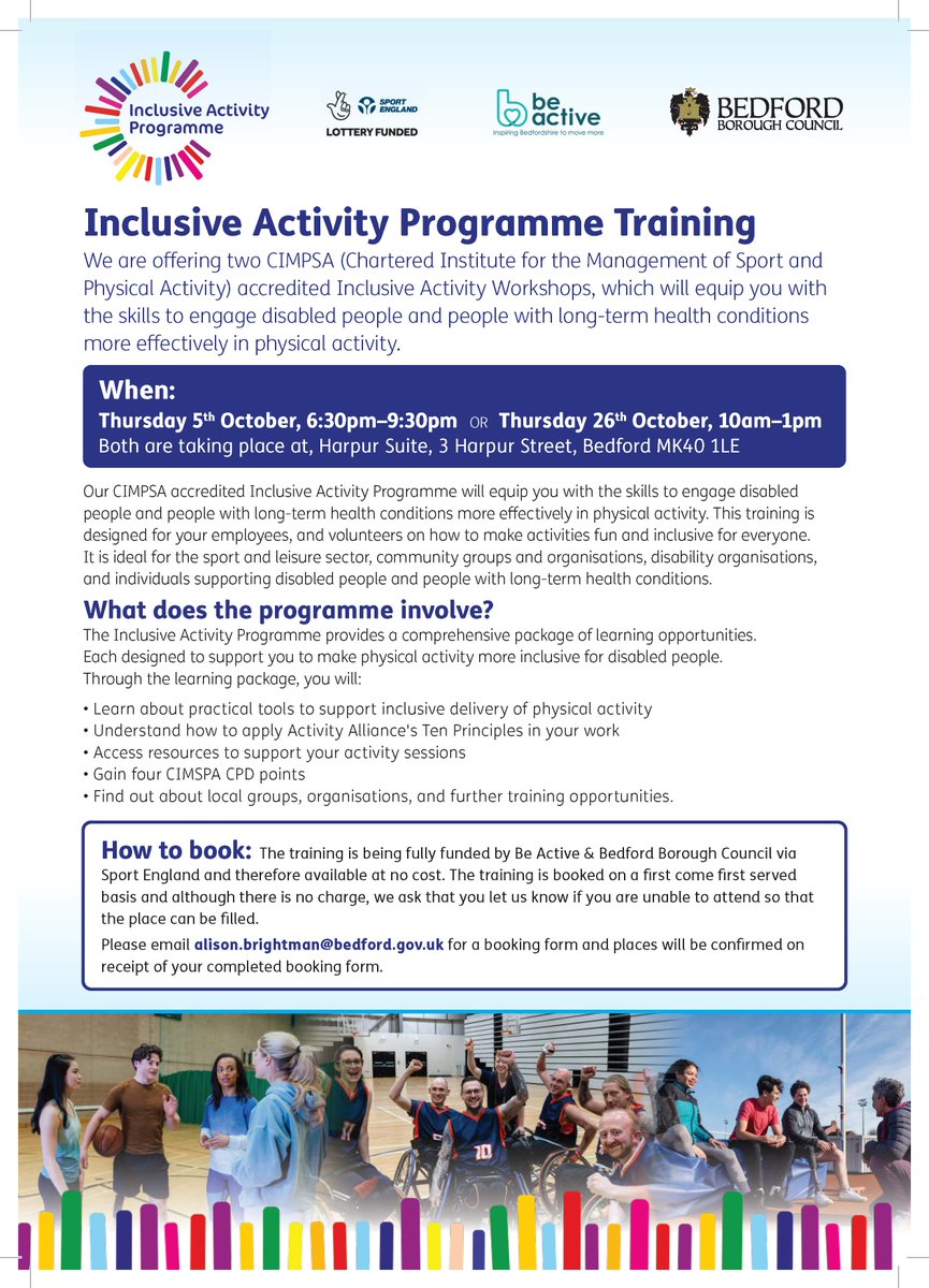 Inclusive Activity Programme Training. See the poster for more information. 

#BeActive #Inclusivity #BreakingBarriers
