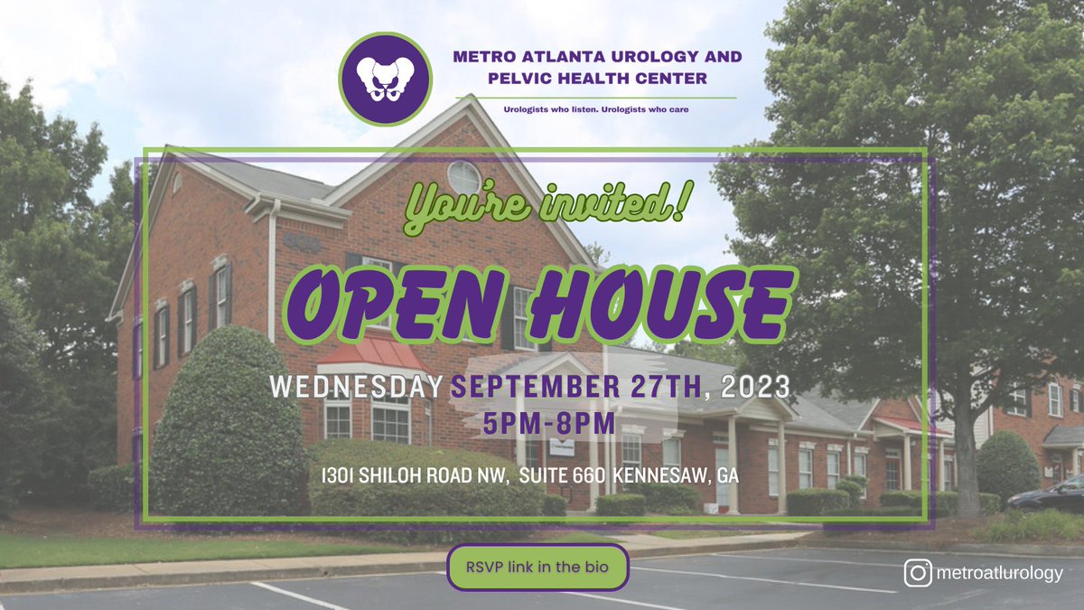 📣 #Georgia healthcare providersI'm hosting an open house at my practice, Metro Atlanta Urology and Pelvic Health Center!

Sept 27, 5-8 PM in #Kennesaw 

Networking, drinks and hors d'oeuvres await!
RSVP: bit.ly/WilsonTAP 

#acworth #urology #urogyn #cobb"