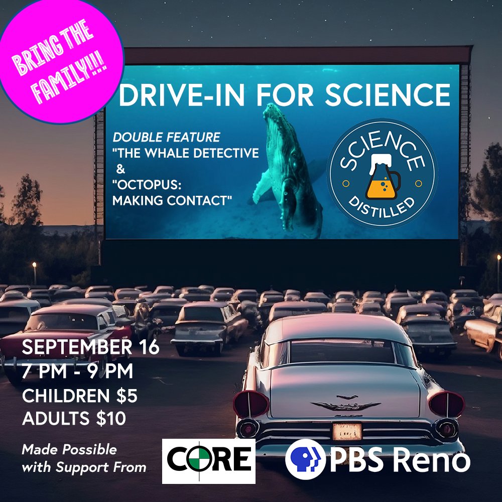 DRIScience's tweet photo. It's a #Science #DoubleFeature at the #DriveIn for our next #ScienceDistilled! Enjoy two fascinating films from @PBSReno at West Wind Drive-In #SparksNV. Tickets @nevadamuseum: https://t.co/3kDp3DTwDW. Sponsored by @core1937, @KUNRPublicRadio, @NVHumanities, and @NEHgov. https://t.co/ciG0BaWqSj