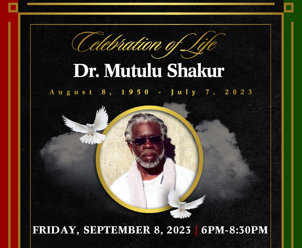 Watch the livestream of the NYC Celebration of Life for Dr. Mutulu Shakur on YouTube tomorrow, September 8th from 6-7:30pm EST: youtube.com/@NYC-FFMS