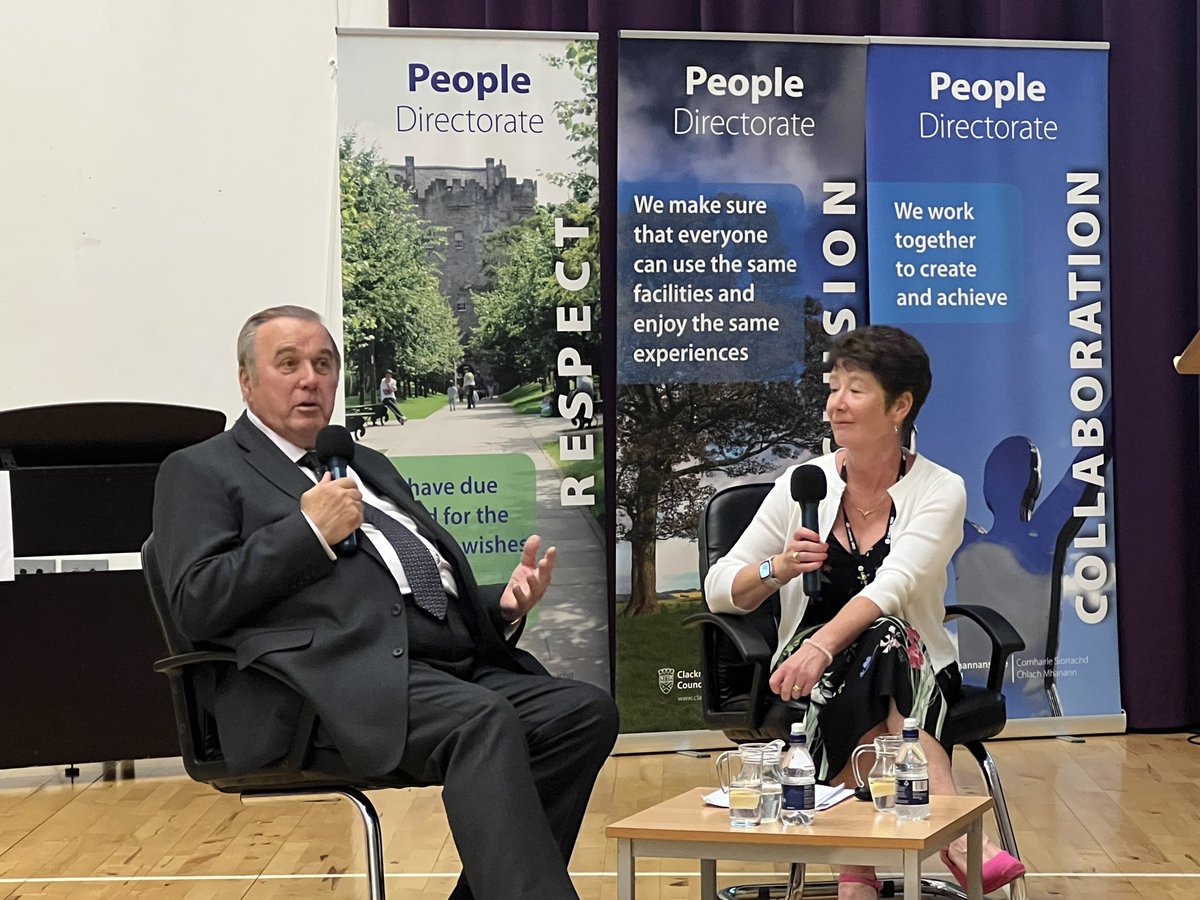 ForbesMaginnis's tweet photo. What a privilege - two inspirational people “in conversation”. Sir Peter Vardy and @lorrainesanda discussing an ambitious, exciting and brave future for @ClacksEducation #ImprovingLifeChances #BeTheChange. So moving to listen to passion, talent and genuine desire to improve lives https://t.co/Jwt6hkApJJ