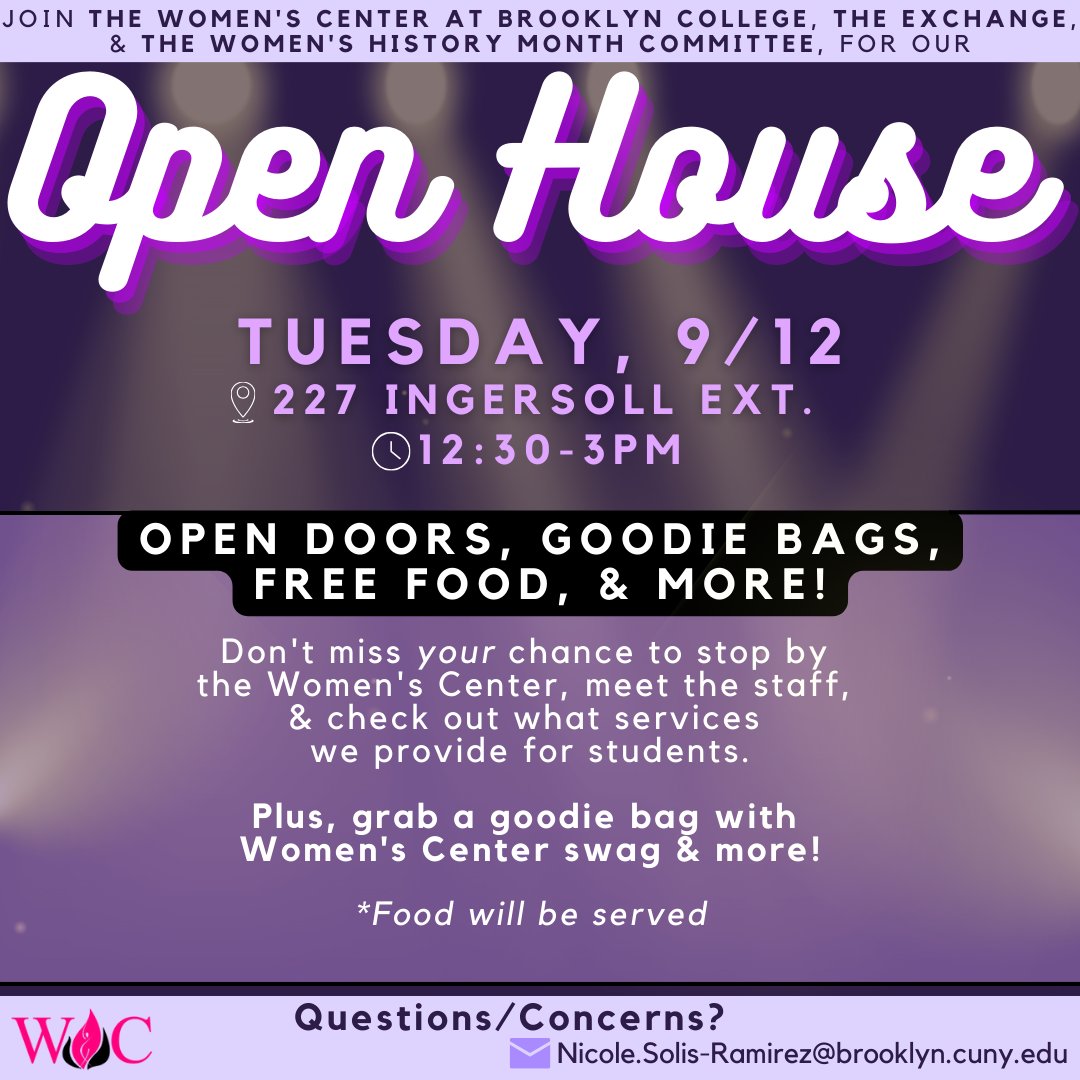 Open doors, goodie bags, free food, & more! Join us at the Women's Center, 227 Ingersoll Ext. September 12th @12:30pm. This is a great chance to talk to and connect with meet the staff, grab free merch, while learning about our services! See you there!