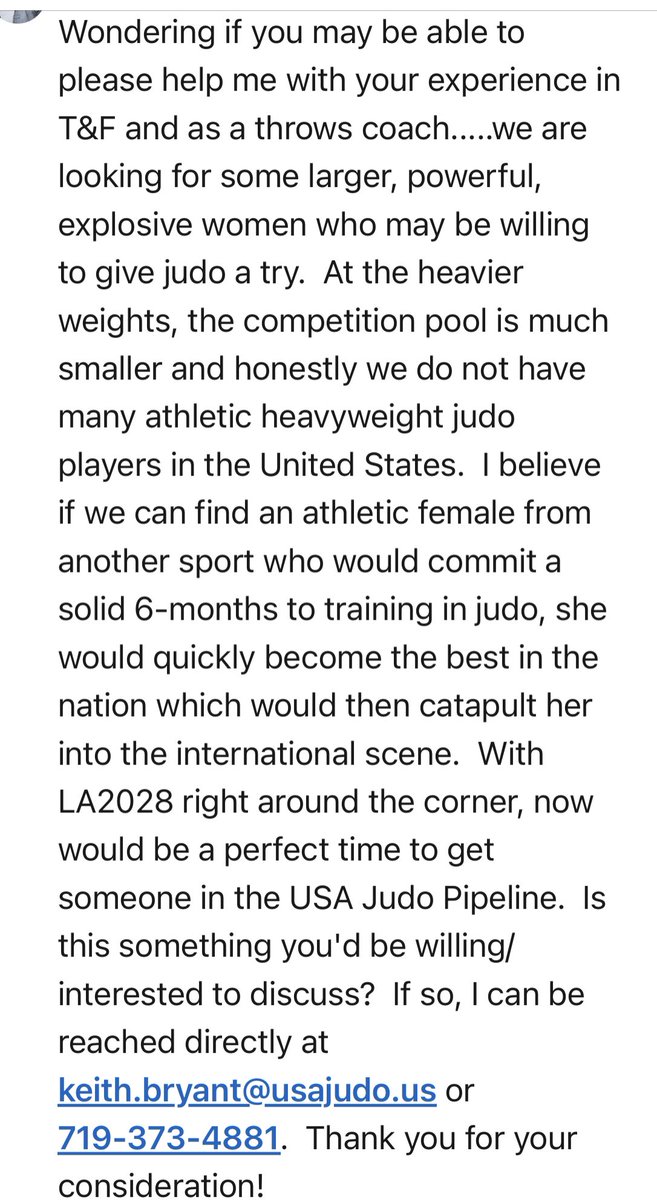 nationalthrows's tweet image. Note I rcvd from good friend Keith Bryant of USA Judo. If anyone is interested please contact Keith. Sounds like a fantastic opportunity!