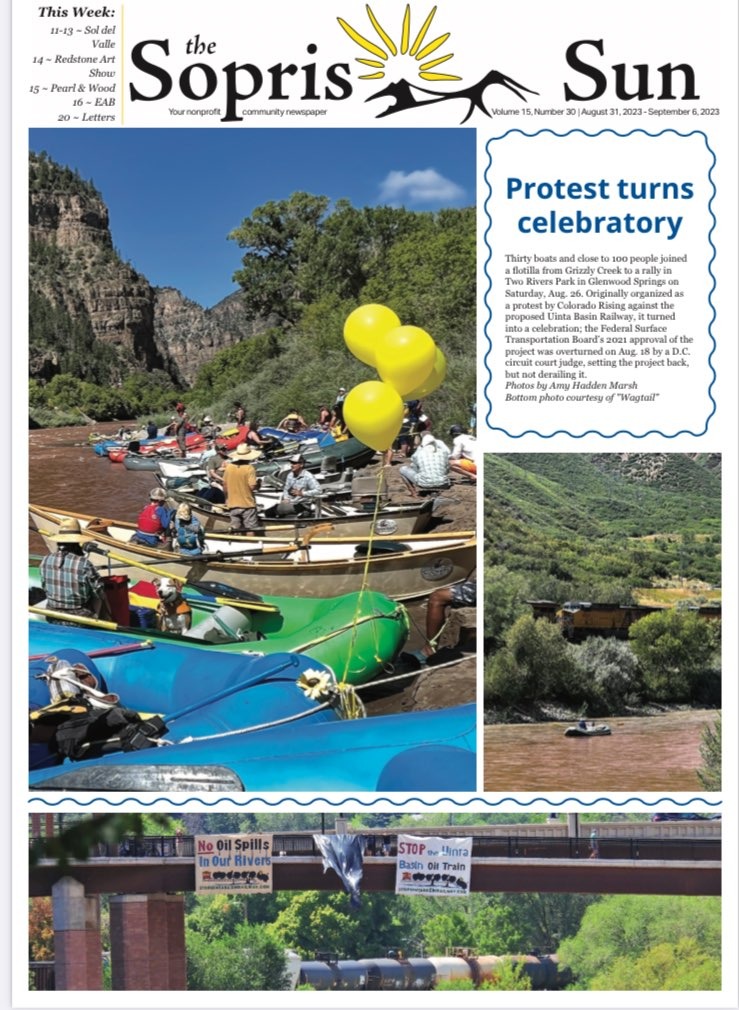 #StopUintaBasinRailway action on the cover of the <a href="/SoprisSun/">Sopris Sun</a>