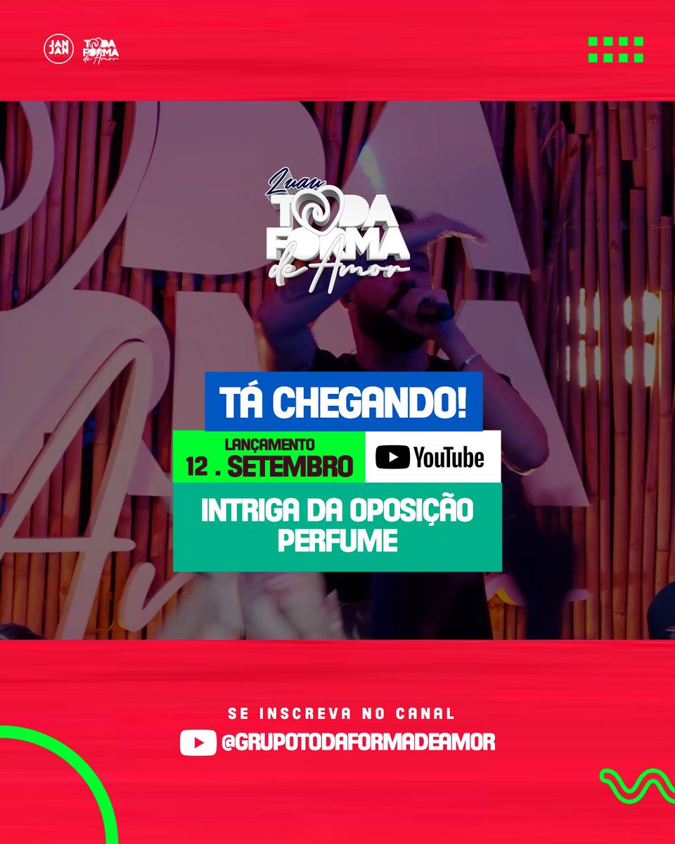 sigatodaforma's tweet photo. Tá chegando! 
Clipe da Musica ▶️ Intriga da Oposição / Perfume 

Terça-feira, 12/09, às 18h no nosso canal no YouTube. 

#espalheAMOR
#LuauTodaFormaDeAmor
#TodaFormaDeAmor https://t.co/c8ODk0MZAh