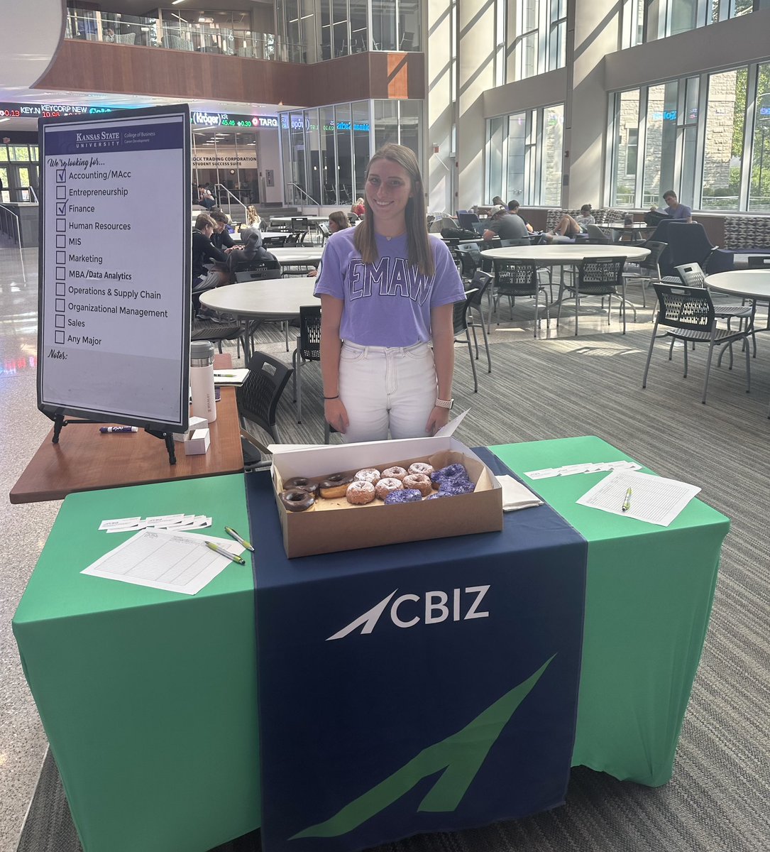 Stop by to see Mandi in the atrium <a href="/KStateBusiness/">K-State Business</a>  building to learn about CBIZ prior to the meet the firms event and grab a donut.