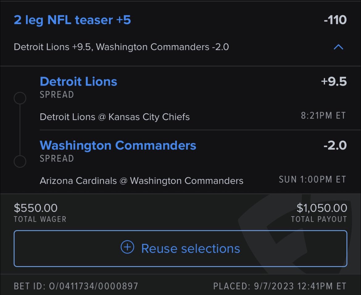 BadaBingBookie's tweet photo. FIRST #NFL TEASER OF THE YEAR📈

(5U🐋)🔨🔨

COMMANDERS(-2)🔮
LIONS(+9.5)🔮

KBO GET BACK RIGHT HERE😡

#GamblingTwitter #Fanduel #DraftKings #BBBets #MLB https://t.co/qvHSusTS3l