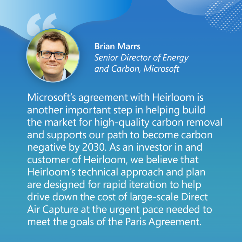 MSFTIssues's tweet photo. .@heirloomcarbon's Direct Air Capture Hubs are taking off 🌍📈 

Today Microsoft announced one of the largest carbon removal deals with Heirloom. 

This agreement will remove up to 315K metric tons of CO2 and provide project finance to build future DAC facilities.