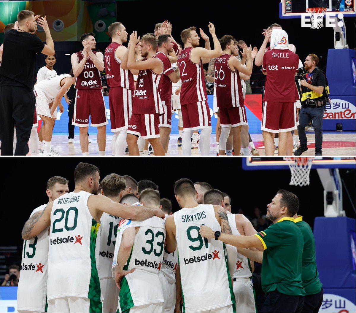 🏀 Letonia y Lituania pugnarán por el quinto puesto tras imponerse a Italia (🇮🇹 82-87 🇱🇻) y la Eslovenia de Doncic (🇱🇹 100-84 🇸🇮) respectivamente. #FIBAWC.