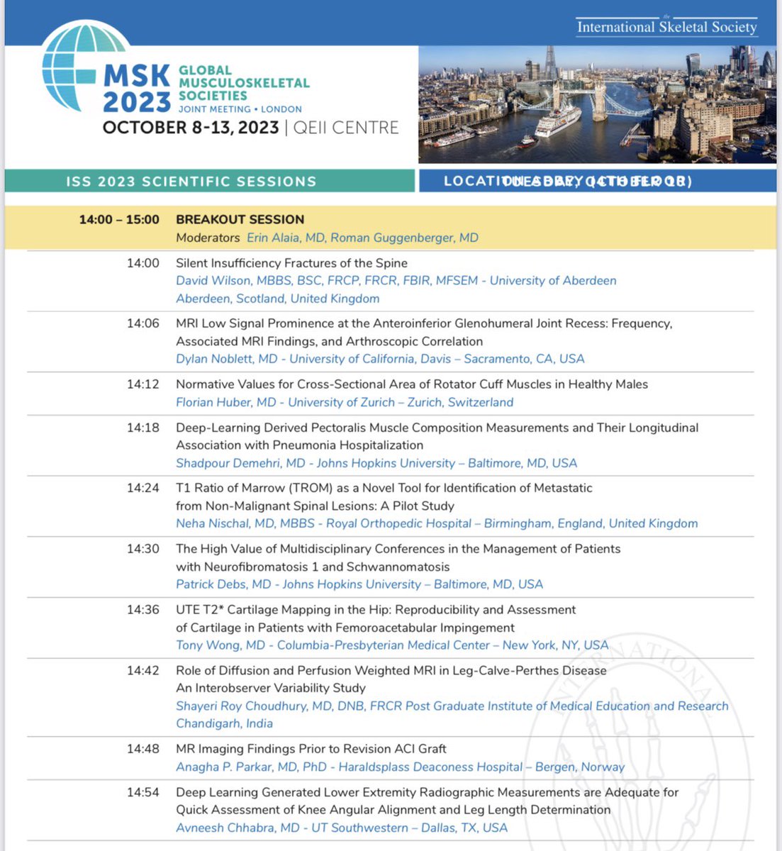 Excited to share the lineup for the Scientific Session Oct 9-10 during the MSK2023 Global MSK Societies Joint Meeting hosted by the International Skeletal Society @intskeletal - A first-of-its-kind meeting including  ALL musculoskeletal societies worldwide
internationalskeletalsociety.com/msk-2023-globa…