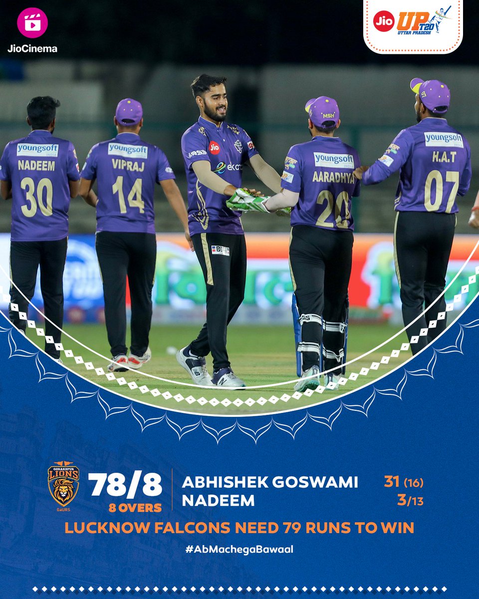 t20uttarpradesh's tweet photo. Lucknow ki लाजवाब bowling 👌
Catch the second innings LIVE, only on JioCinema.
#LFvGL #JioUPT20 #UPCA #AbMachegaBawaal https://t.co/tShvMI78VP
