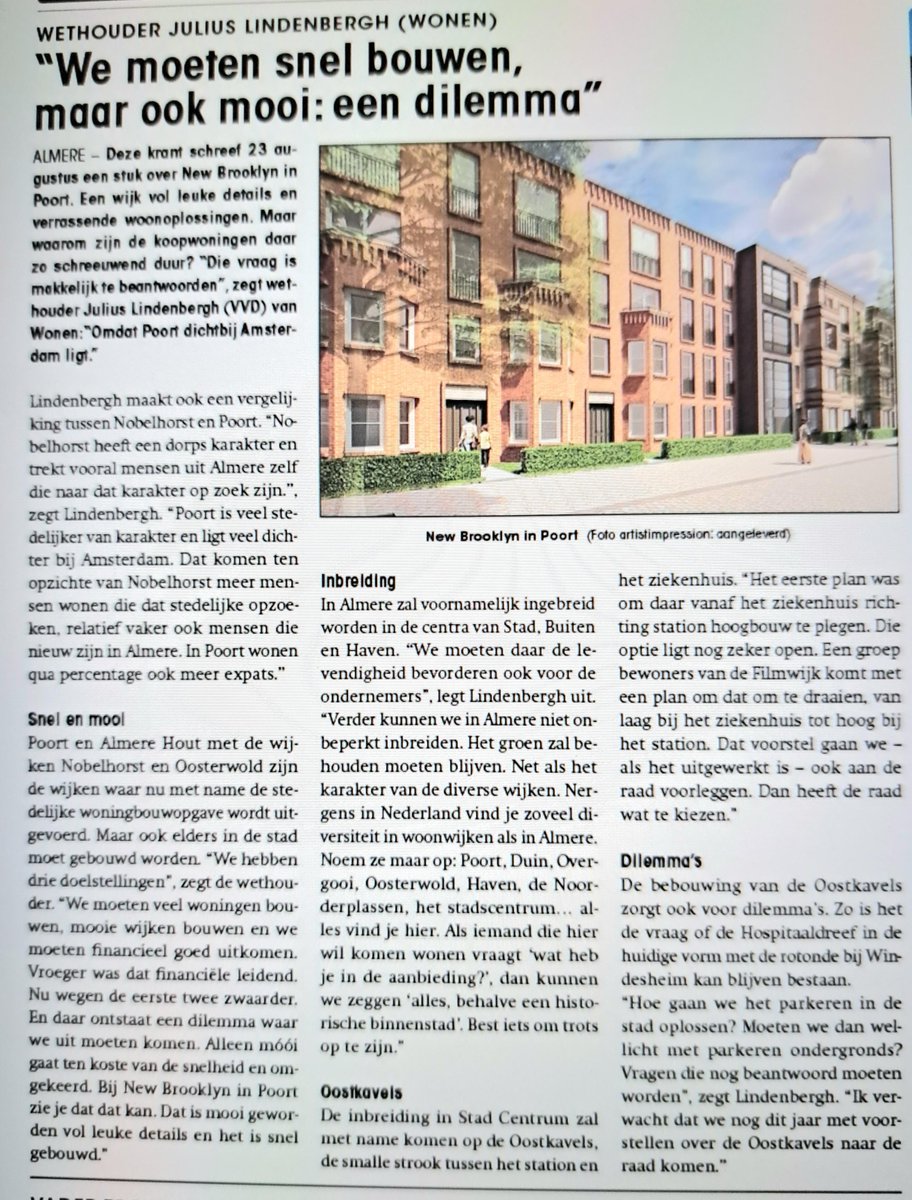 In de krant <a href="/AlmereDEZEWEEK/">Almere DEZE WEEK</a> vertel ik over de drie doelstellingen van bouwen in Almere: veel bouwen, mooi bouwen en financieel goed uitkomen. Voorbeelden daarvan zijn New Brooklyn en Almere Hout. shorturl.at/uwBLT