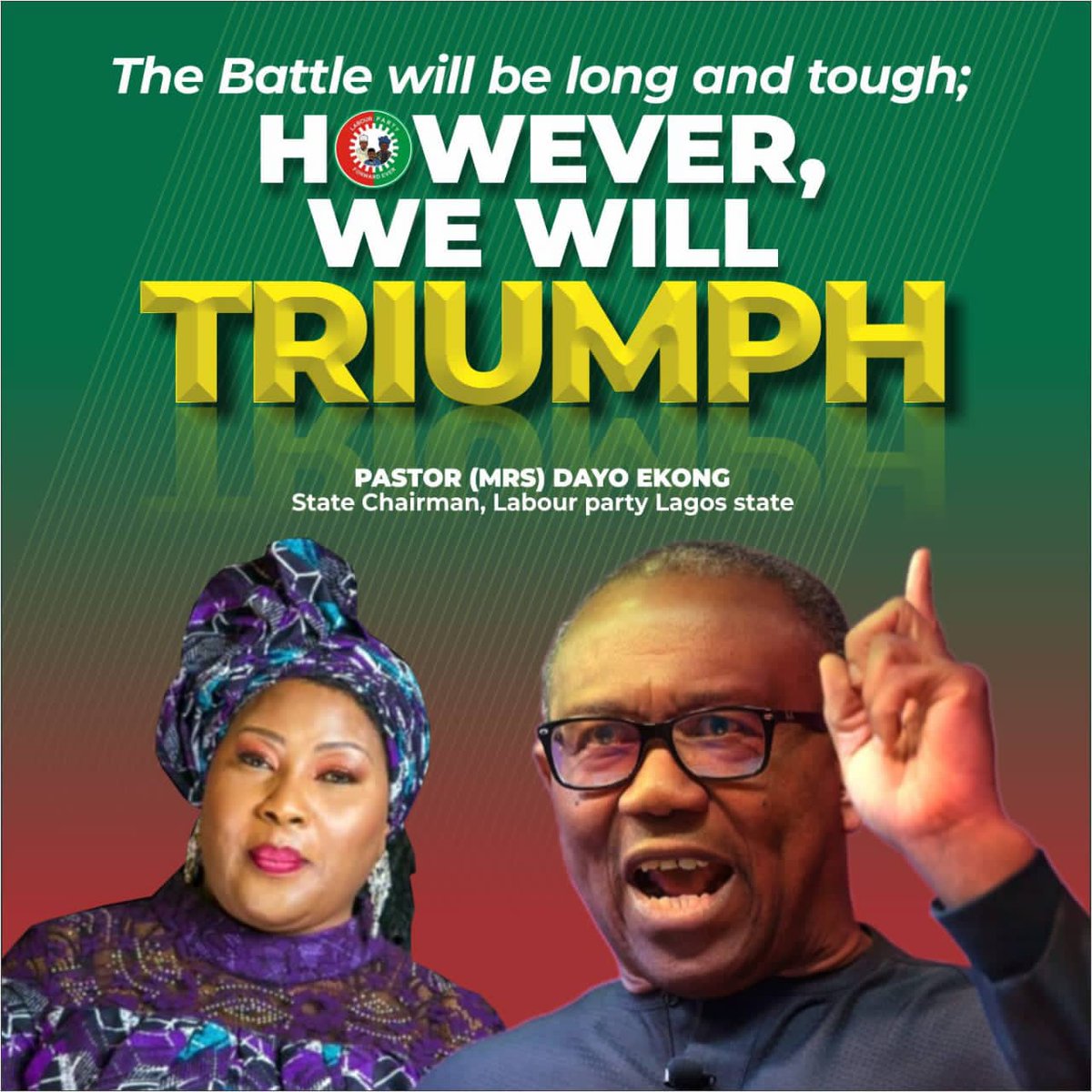 AlertGloOnline's tweet photo. The Battle will be long and tough; HOWEVER, WE WILL TRIUMPH.

Pastor Dayo Ekong
Chairman Labour Party Lagos State
@a_little_g  @AishaYesufu @ajuelumelu @alexottiofr @chude__ @firstladyship @folukeosafile @JaypeeGeneral @Jack_ng01 @JosephOnuorah @PstDayoEkong @JosephOnuorah https://t.co/UiS5JHu8k1