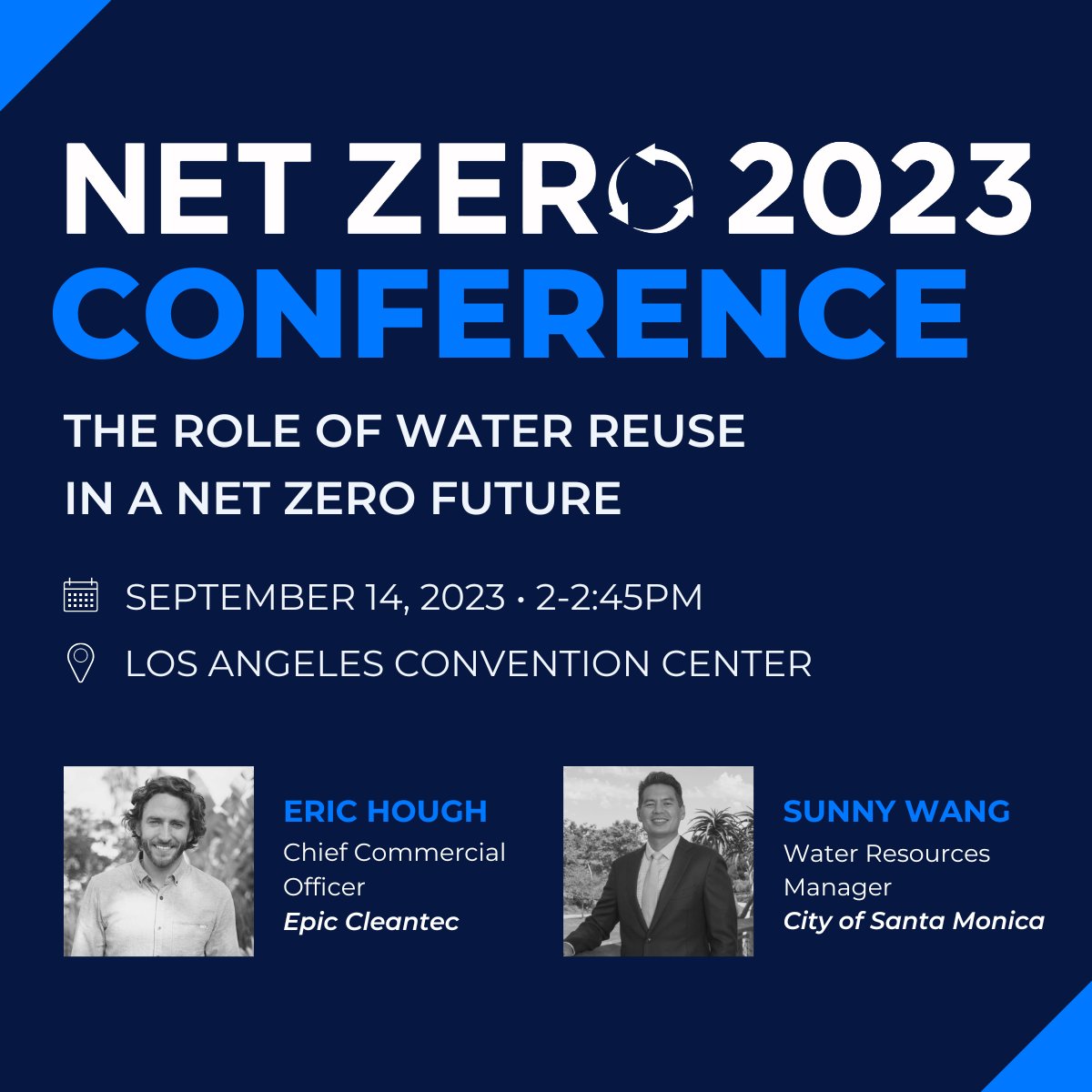 We are pleased to announce that Eric Hough, our Chief Commercial Officer at Epic, will be joining Sunny Wang, Water Resources Manager of the city of Santa Monica, as a featured speaker at the 2023 Net Zero Conference.💧🌍 

#NetZeroConference #WaterReuse @VerdicalGroup