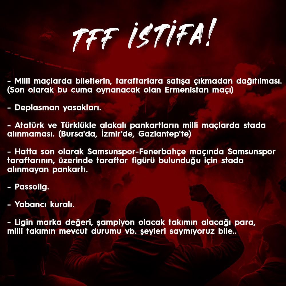 Futbolun biz taraftarlar için oynandığı bu ülkede, taraftarlar hariç herkesin dediği oluyor. Futbolseverler ne isterse bunun tam tersinin yapılmasına artık sabrımız kalmadı. Bu kararlar taraftarlar için alınmıyorsa kimin için alınıyor? Mevcut TFF yönetiminin, bu taraftar