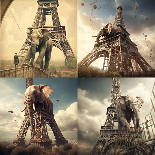 an elephant climbing the eiffel tower - Stillhuman (fast)

Via Discord