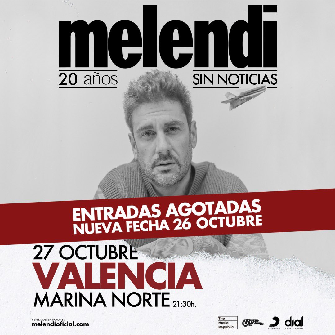 Segunda fecha en Valencia Entradas ya disponibles en melendioficial.com #20añossinnoticias #vuelveholanda