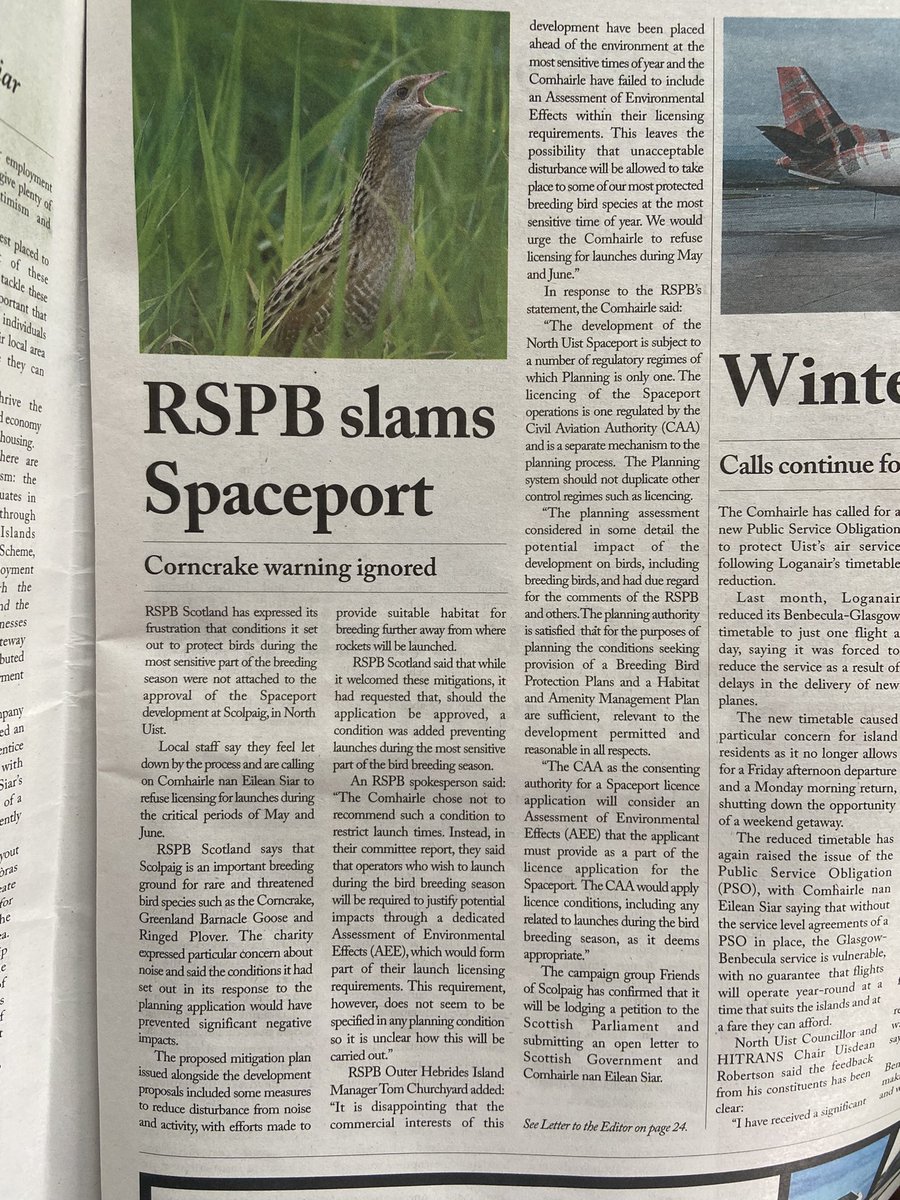 Comhairle nan Eilean Siar - Western Isles Government have ignored RSPB concerns about rare birds.
Article in <a href="/ampaipear/">Am Pàipear</a> 
#caraideansgolpaig #norockets #sustainability #environment #climatechange  #scottishislands #savetheplanet #savethebeach  #guardian #rspbbalranald #rarebirds