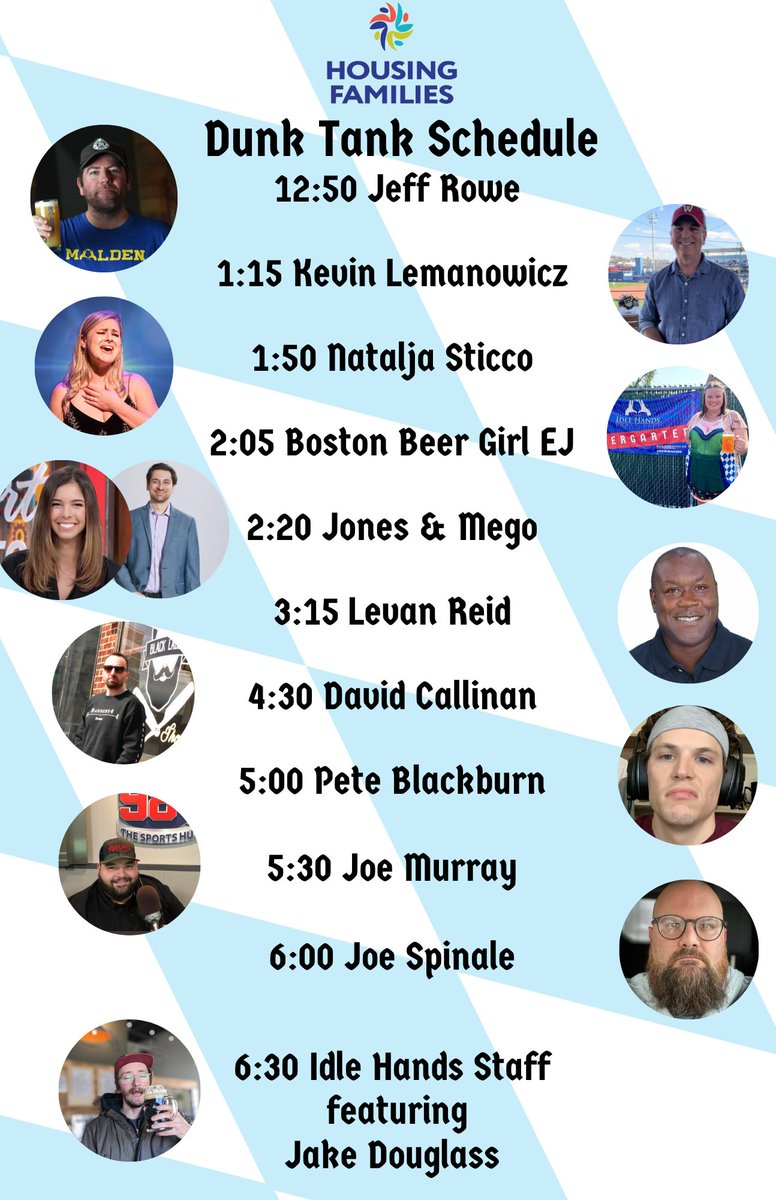 The Dunk Tank Schedule (subject to change).