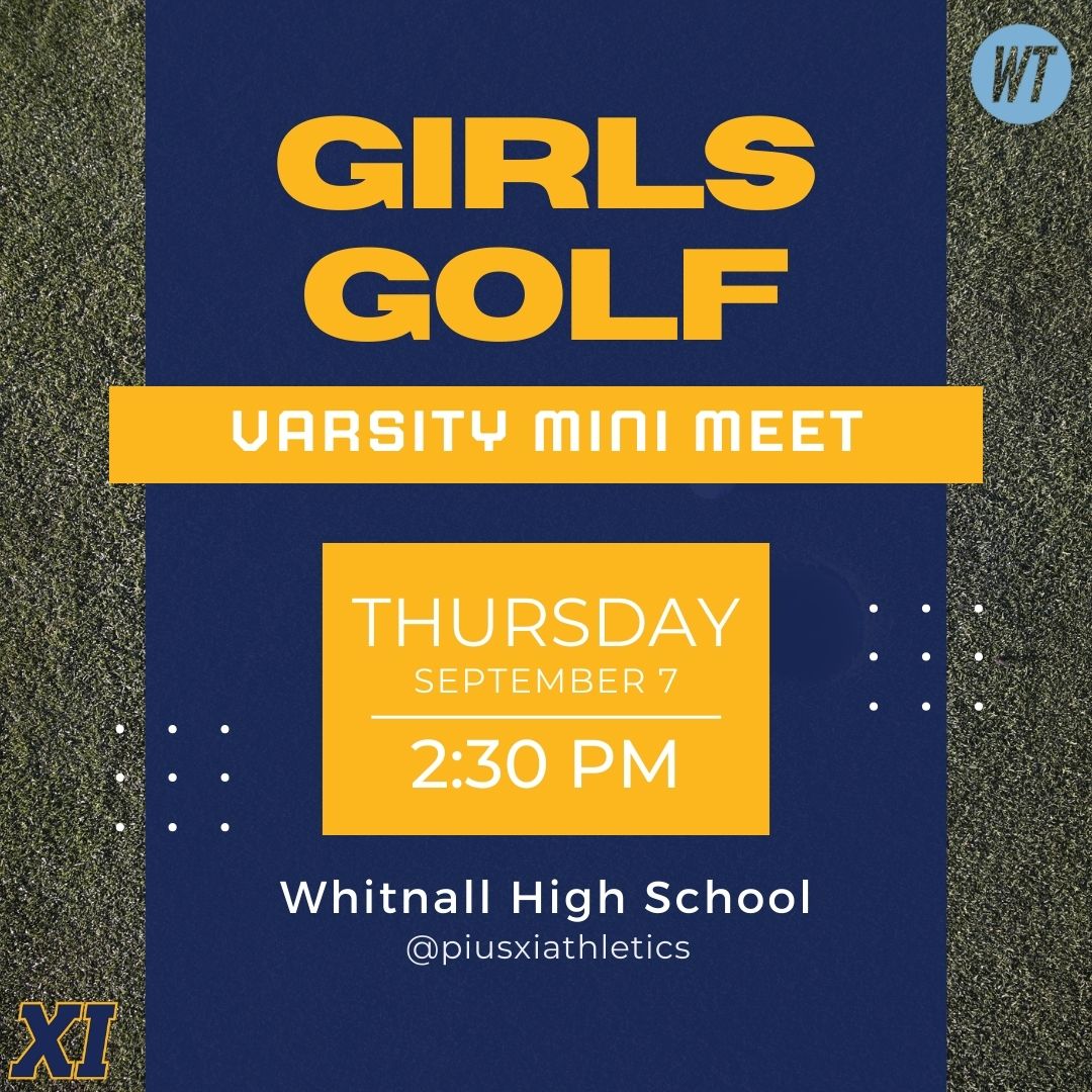 WiseMediaWMN's tweet image. Today in @PXI_Athletics (09-07-2023):

⛳️ - Mini Meet @ Whitnall High School | 2:30 PM
🏃🏾‍♂️ - Invitational @ Hales Corner Park | 3:00 PM
🎾 - Match vs. New Berlin Eisenhower @ Princeton Club | 4:00 PM
🏐 - Dual Match @ Greendale | 6:30 PM

#piusxi #rollpopes #wearethemightypopes