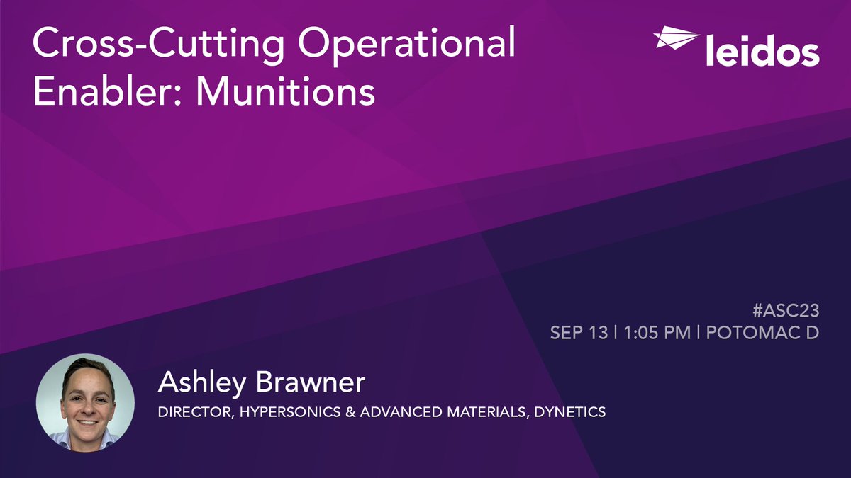 Ashley Brawner, Director of Hypersonics &amp; Advanced Materials, will be on hand at #ASC23 next week sitting on the Cross-Cutting Operational Enabler: Munitions panel.

📆 Sep 13 🕐 1:05 PM 📌 Potomac D

More ➡️ ms.spr.ly/60169Zx2Y