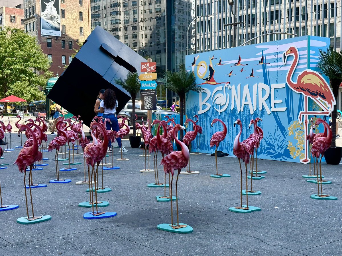 NYSideways's tweet photo. Pop by Astor Place today until 4pm to check out the flamingos (and spin the cube). You can also win a trip to Bonaire! @BonaireIsland https://t.co/I0r2bVs9TW