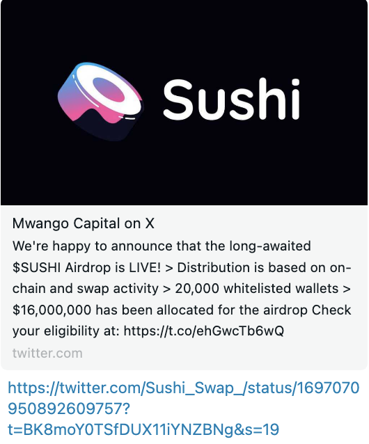ekmokaya's tweet photo. 3. We could not access the account as the email address had been changed.
The hackers had also changed the account handle to Sushi_Swap_ and made several posts after that.
Worried about the loss of the Twitter Handle, we sent more emails to Twitter.
#BringBackMwango https://t.co/wmyDt4qFOP
