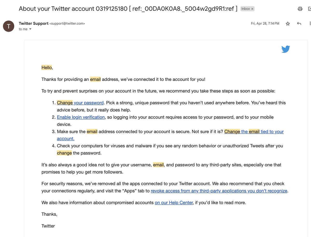 ekmokaya's tweet photo. 5. Before you ask, yes we had 2FA on & used Google Authenticator. We activated the Authenticator in April this year after another hack on the Twitter account.
Once we got it back, we decided to change the email address from call it Email 1 to Email2.
#BringBackMwango https://t.co/BGAqM9uDq5