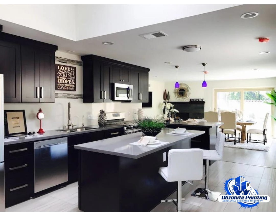 AbzoluteP's tweet photo. This kitchen cabinet looks amazing with its new black paint job! 🤩 The paint job offers a sleek and modern look that will last for years to come. #AbzolutePainting #ResidentialPainting #CommericalPainting  #YYC #Calgary  #PaintingServices #BenjamonMoore #YYCBusiness https://t.co/06Phfmzh2X