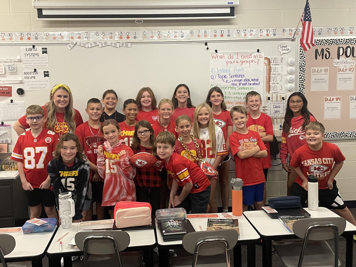 Miss Pounds’ class is cheering on our KC Chiefs by wearing red! #WeLoveItHere #Learn230