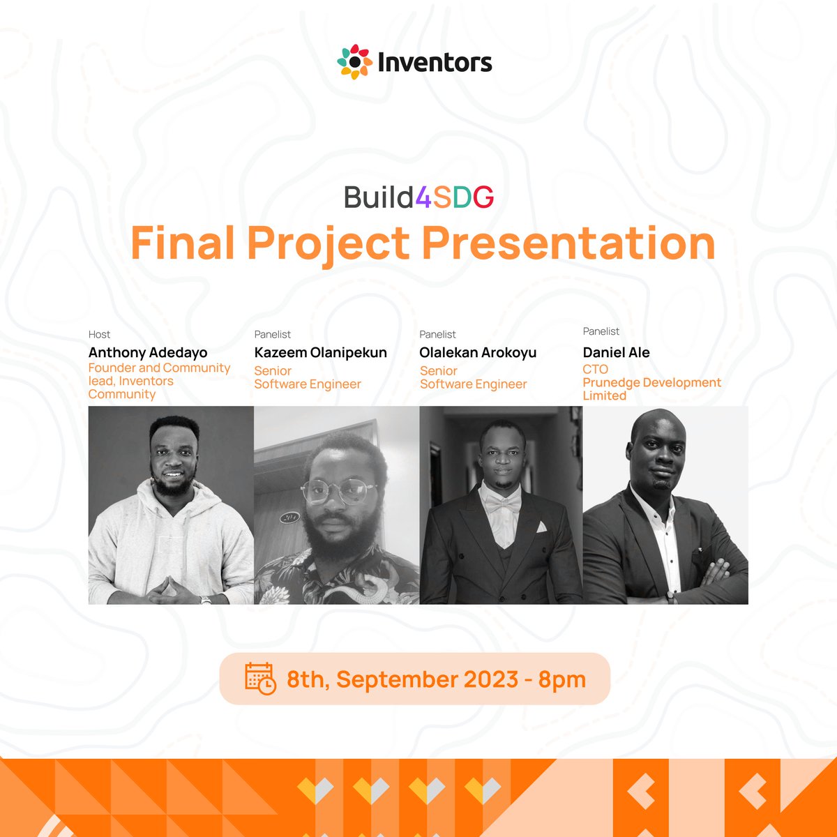 D_INVENTORS's tweet photo. Hello Everyone!😊

The Inventors Community is hosting a final project presentation for the Build for SDG Challenge on the 8th September 2023 at 8pm.

This event will showcase the latest solutions from some of our community members. 

#buildforsdg
#inventorscommunity

[1/2]

👇 https://t.co/cbnyAOA1zF