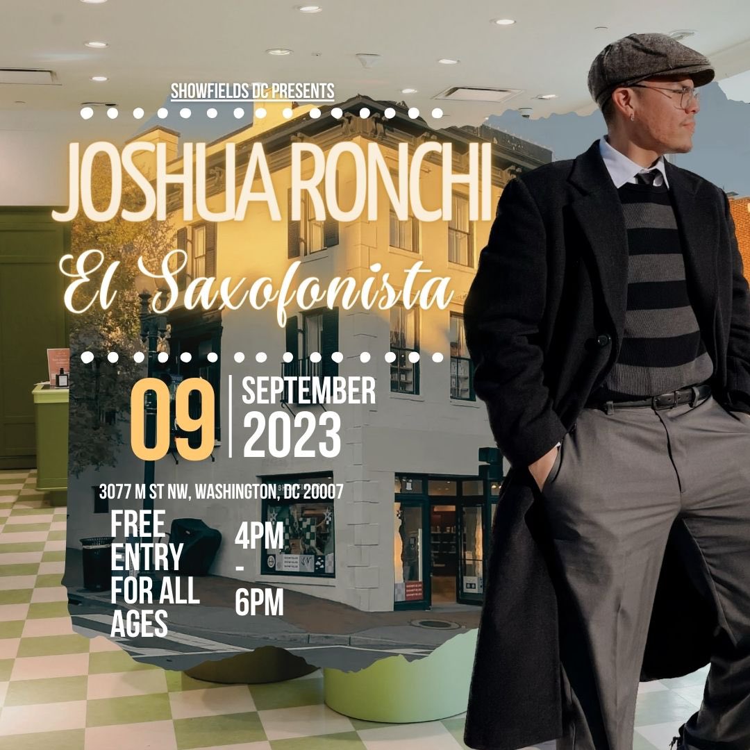 JoshuaRonchi's tweet photo. YOU’RE INVITED- 100% FREE🎼🎷🎟️ 

The countdown to the weekend is ON and I’m ready to kick off this Saturday on September 9th from 4pm- 6pm EST at Showfields in Georgetown, DC 
✨🏬

This Saturday theme: Dance Night 
💃🏻🕺🏻🪩
#dmvevent #Washingtondc @showfields_nyc https://t.co/0nCQGiAZXi