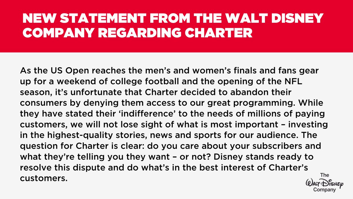 New statement from The Walt Disney Company regarding Charter