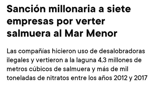 ViaMurciana's tweet photo. Para sorpresa de absolutamente nadie, una de las empresas multadas por verter salmuera con nitratos es "patrona" de la Fundación Ingenio 👇

Ahora se entiende mejor ese empeño de @funingenio por negar los nitratos y señalar los vertidos urbanos, al alimón con @gpvoxmurcia https://t.co/5HRznqNR5t