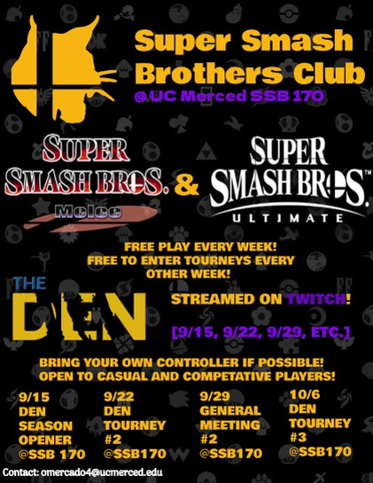 As we face small delays, we are proud to announce the schedule for the next 4 weeks of the SSB Club @ UC Merced!