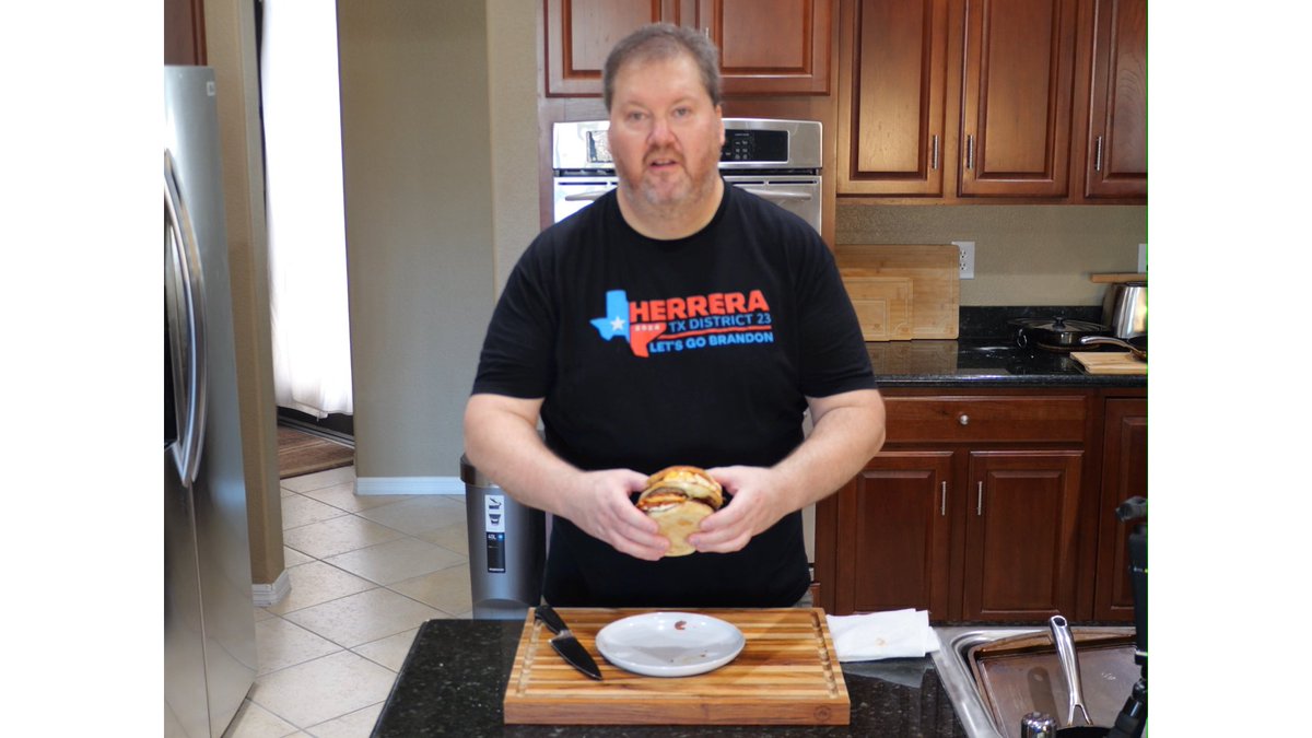 howtocooke's tweet photo. I got my Brandon Herrera for Congress T Shirt and made my Texas Hangover #burger in honor of @TheAKGuy  the next congressman from Texas. Check out the vid https://t.co/Zb9l0bIScO https://t.co/58V7QnkGGa