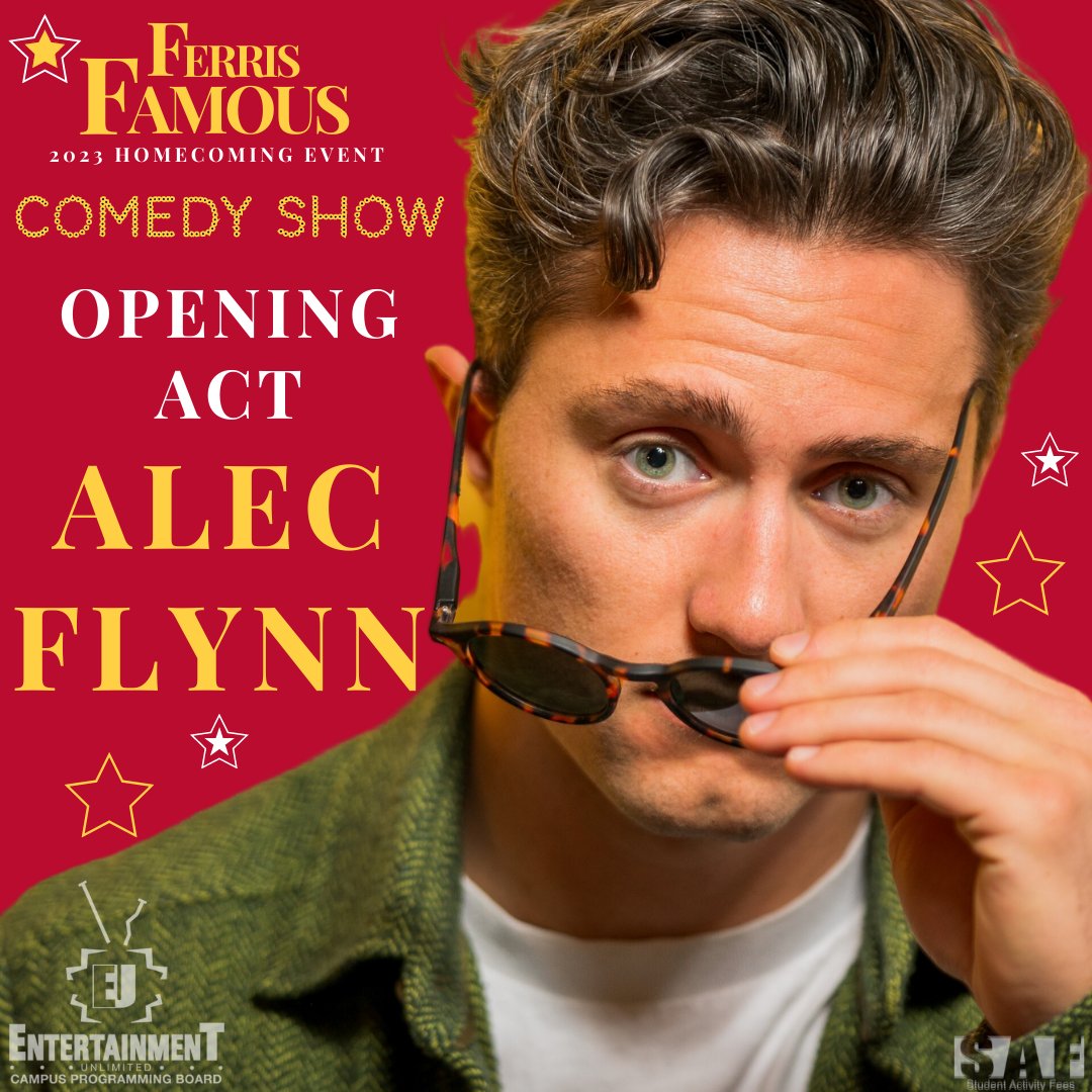 FerrisEU's tweet image. OPENING for Trevor Wallace is Alec Flynn! His Don't Tell Comedy appearance has over 1M views after reaching 100k in its first 24 hours. You don't want to miss him at Williams Auditorium with Trevor Wallace for FREE Sept. 27 at 7:30PM! Doors 6:30pm w/ FSU student ID | 7pm Public.