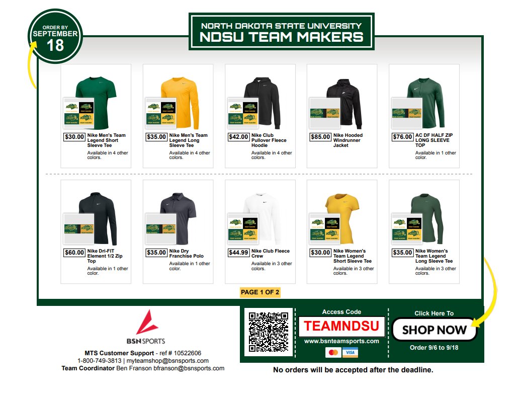 The first ever Team Makers Apparel Store is open 𝐧𝐨𝐰 through September 18th! Get your favorite piece of Team Makers apparel for the 2023-24 season! Shop now: bsnteamsports.com/shop/TEAMNDSU